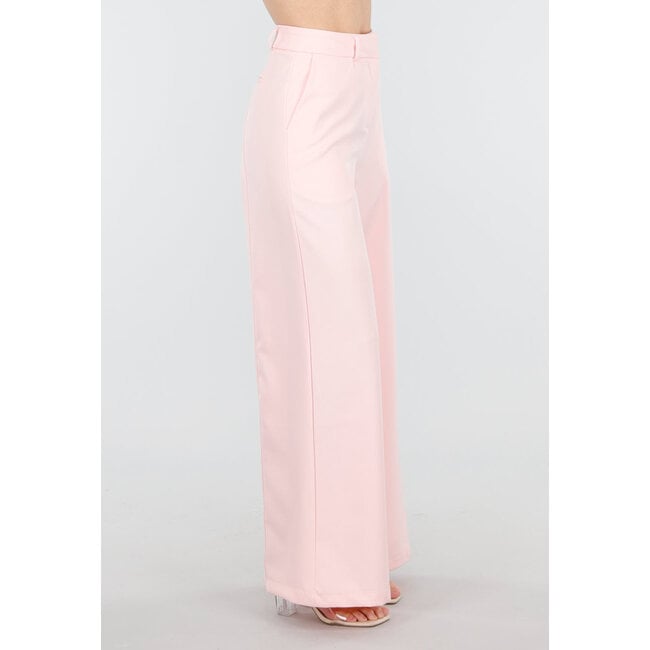 Hellrosa Hose mit hoher Taille und weitem Bein