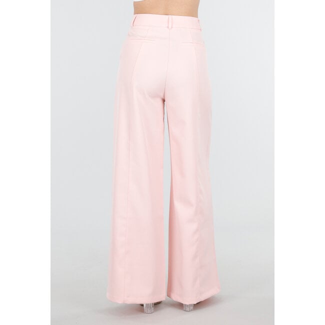 Hellrosa Hose mit hoher Taille und weitem Bein