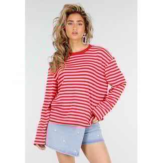 Rot-rosa gestreiftes Langarmshirt