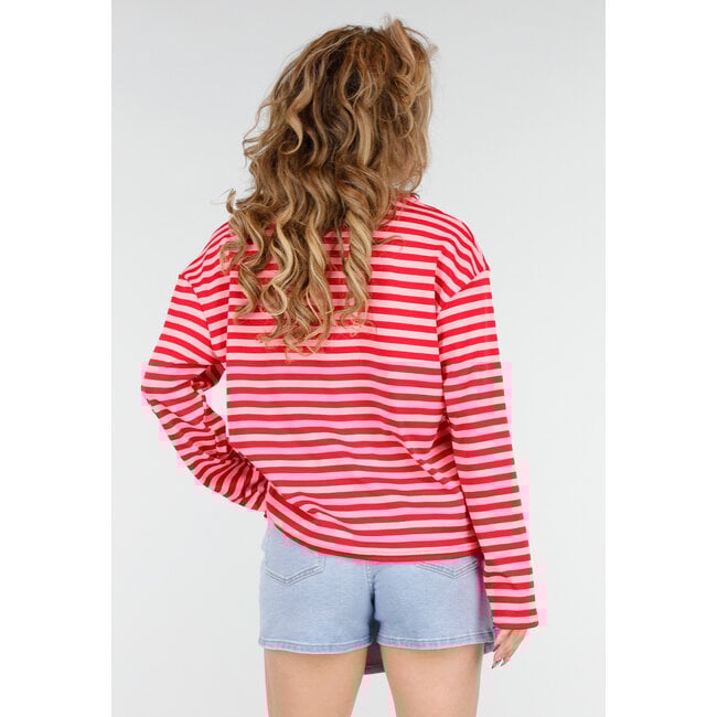 Rotes gestreiftes Baumwoll-Longsleeve-Oberteil