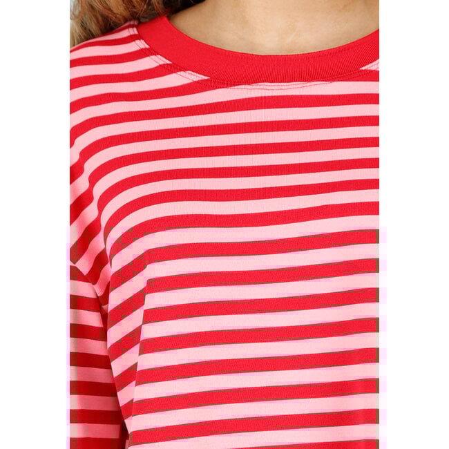 Rotes gestreiftes Baumwoll-Longsleeve-Oberteil