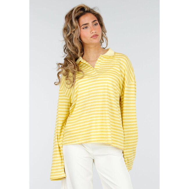 Butter Yellow Gestreiftes Polo-Langarmshirt