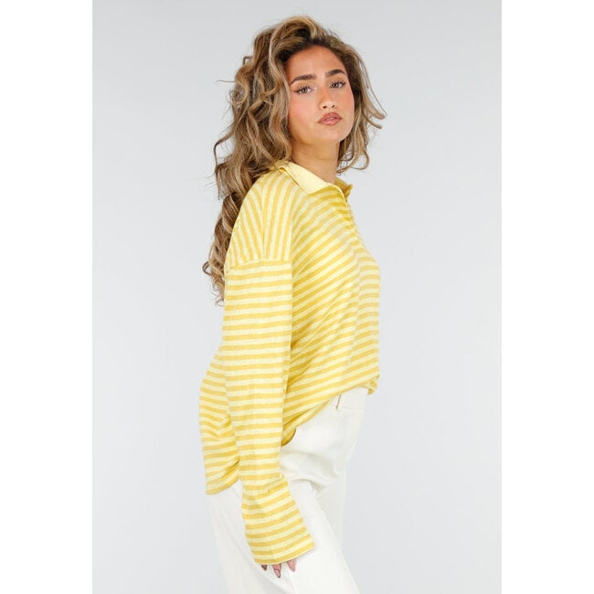 Butter Yellow Gestreiftes Polo-Langarmshirt