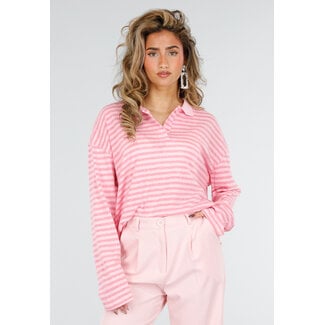 Pink gestreiftes Langarm-Polohemd