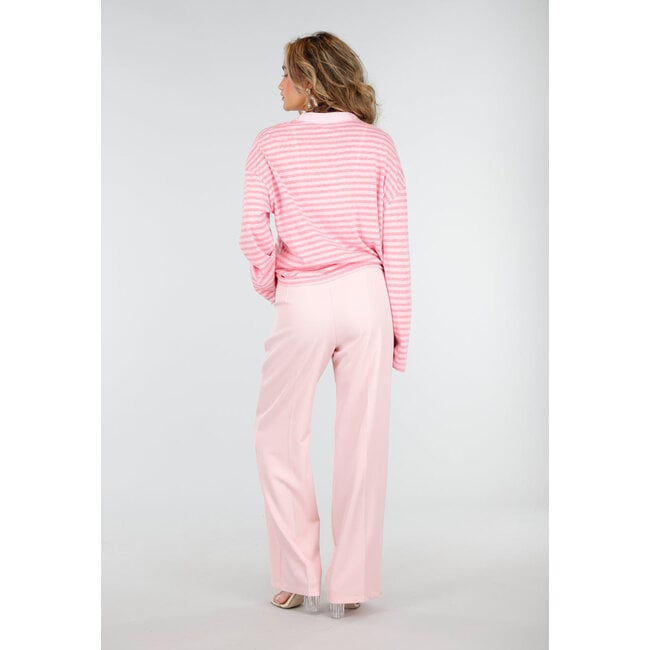 Pink gestreiftes Langarm-Polohemd