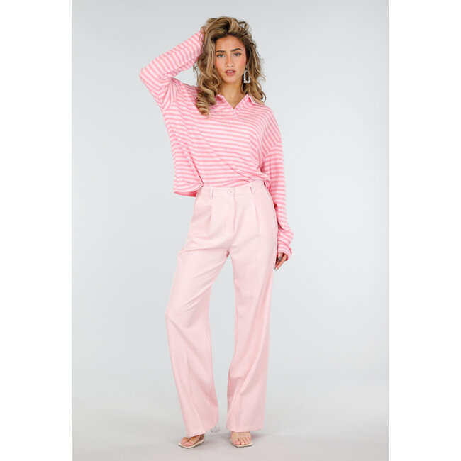 Pink gestreiftes Langarm-Polohemd