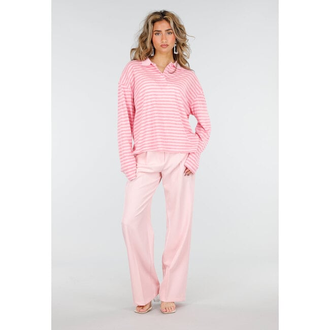 Pink gestreiftes Langarm-Polohemd