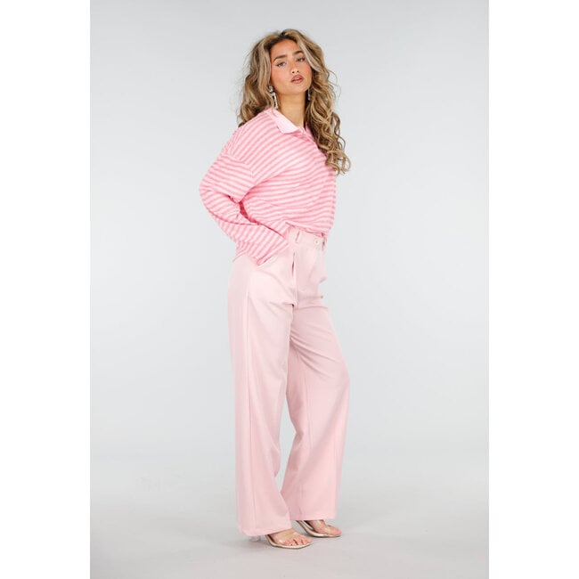 Pink gestreiftes Langarm-Polohemd