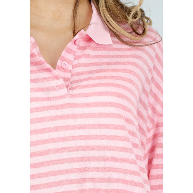 Pink gestreiftes Langarm-Polohemd