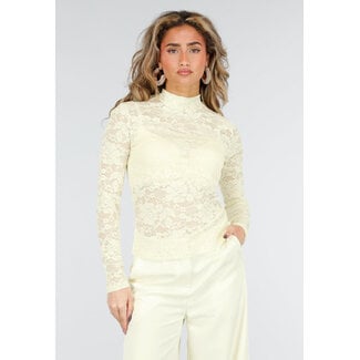 Hellgelber Spitzenkragen-Top