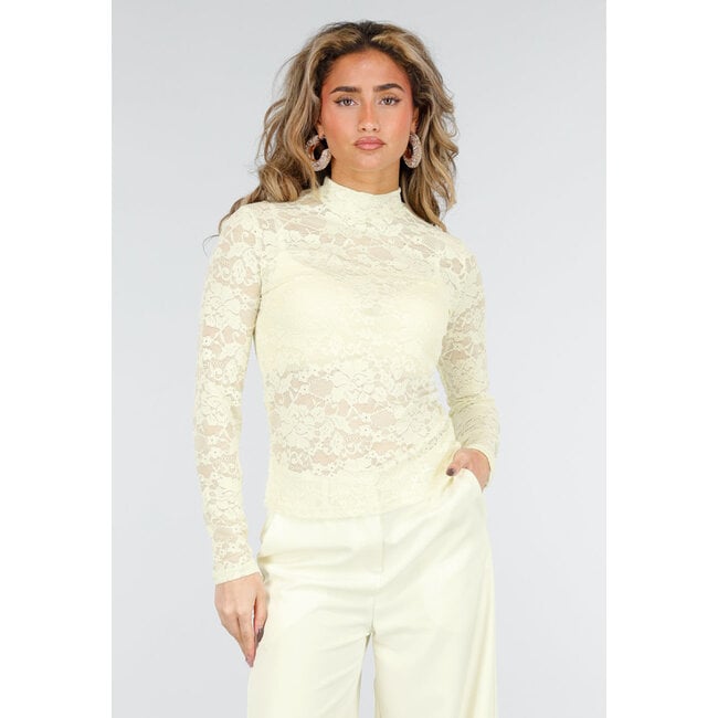 Hellgelber Spitzenkragen-Top