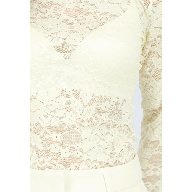 Hellgelber Spitzenkragen-Top