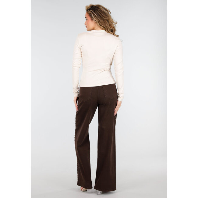 Beige Oversize-Top mit langen Ärmeln und Stretch