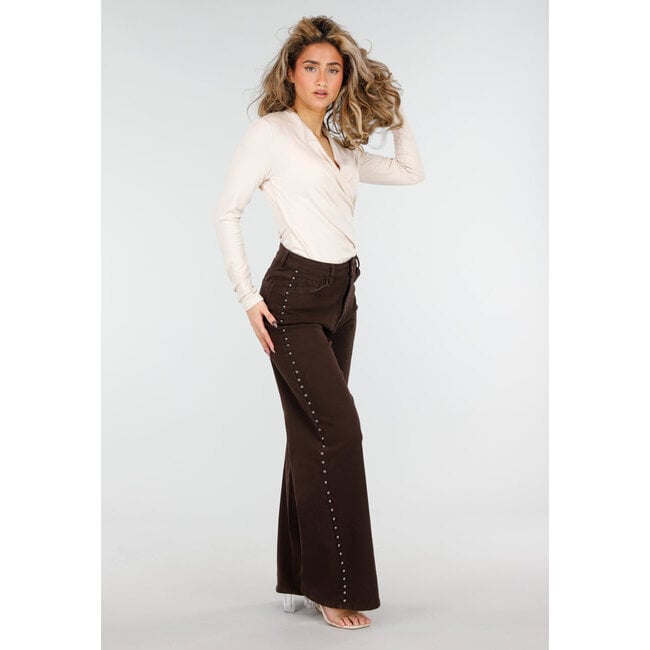 Beige Oversize-Top mit langen Ärmeln und Stretch