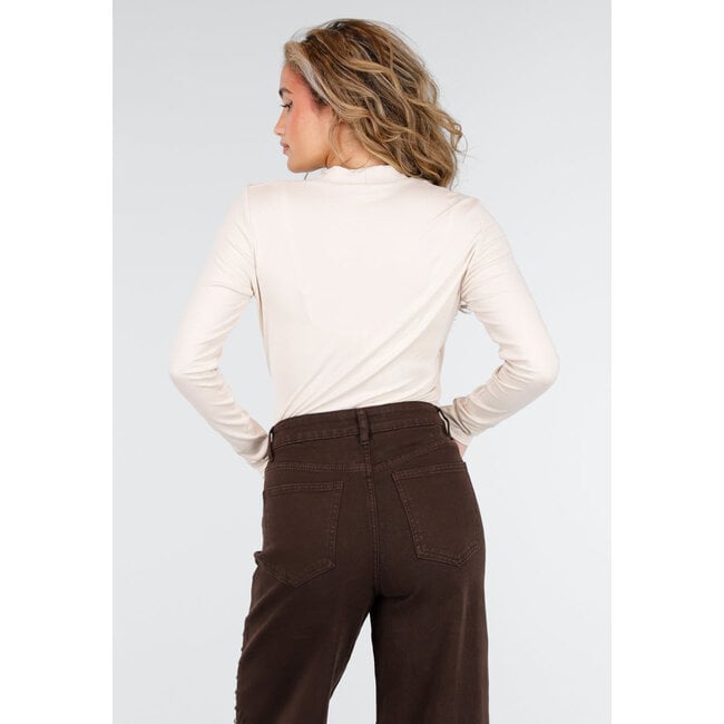 Beige Oversize-Top mit langen Ärmeln und Stretch