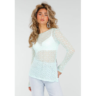 Mintgrünes Spitzenoberteil mit Schlitz