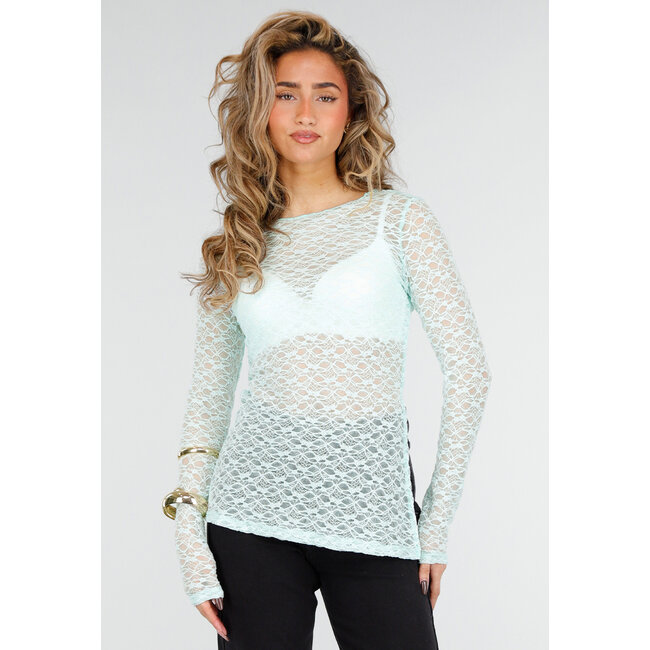 Mintgrünes Spitzenoberteil mit langen Ärmeln und Stretch