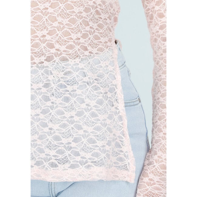 Hellrosa Spitzenoberteil mit langen Ärmeln