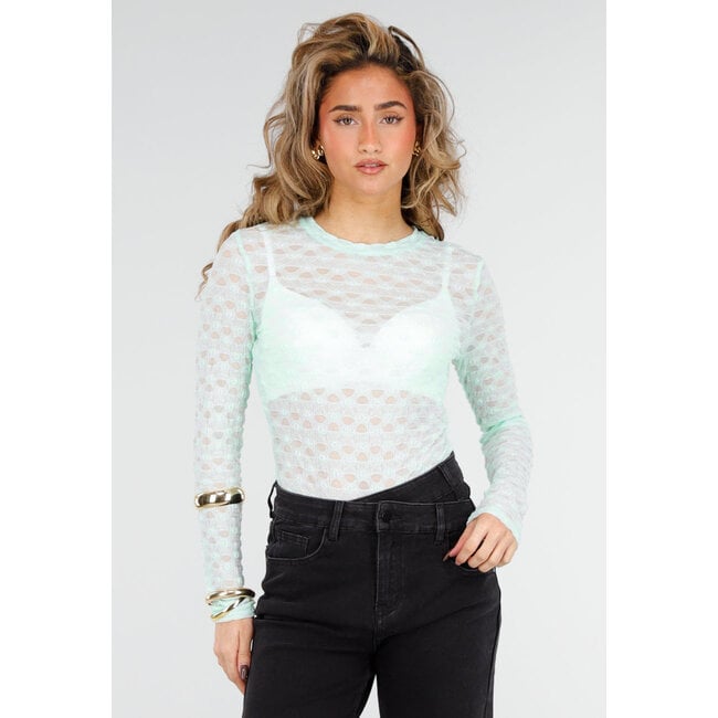 Mintgrüner Mesh-Body mit langen Ärmeln