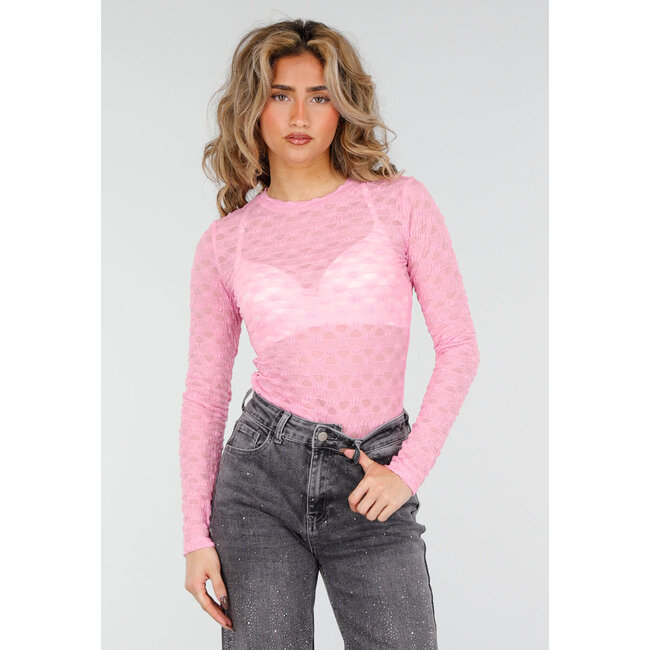 Rosa Mesh-Body mit langen Ärmeln und Stretch