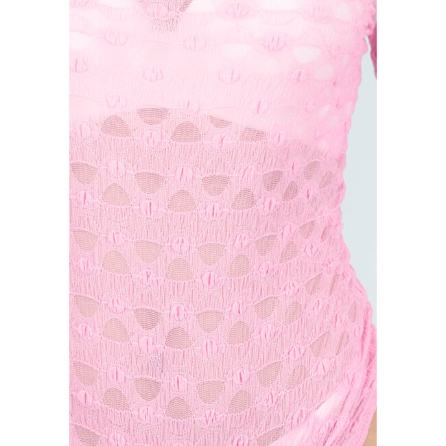 Rosa Mesh-Body mit langen Ärmeln und Stretch
