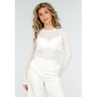 Beigefarbener Mesh-Body mit langen Ärmeln