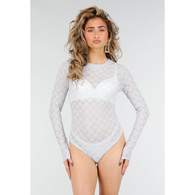 Hellblauer Mesh-Body mit langen Ärmeln und Stretch