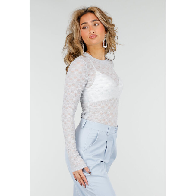 Hellblauer Mesh-Body mit langen Ärmeln und Stretch