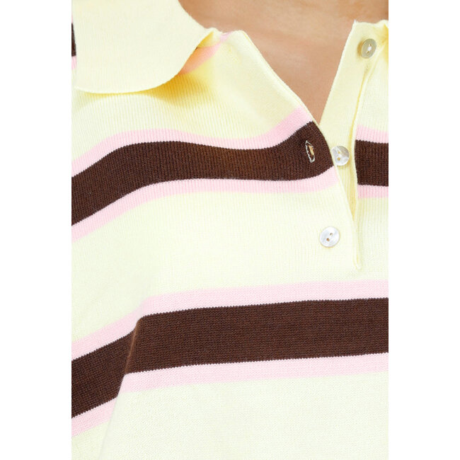 Gestreiftes Langarm-Polohemd in Gelb, Braun und Rosa