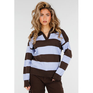 Braun-blau gestreifter Polo-Pullover