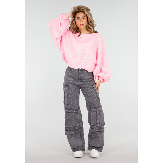 Graue Cargo-Hose mit Strasssteinen