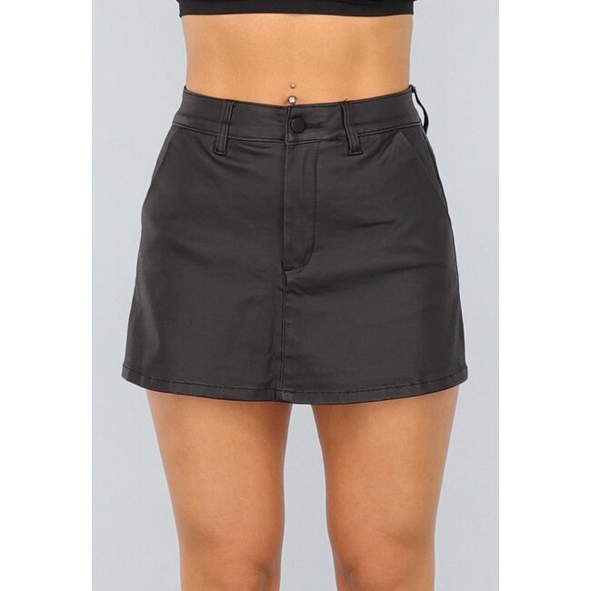 Redial Jeans Schwarzer Hosenrock in Lederoptik