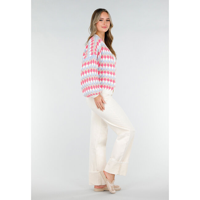 Strickjacke mit rosa-blauem Karomuster