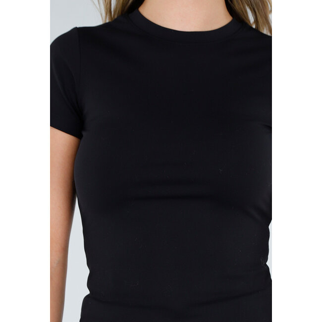 Schwarzes Sport-T-Shirt mit kurzen Ärmeln und Stretch