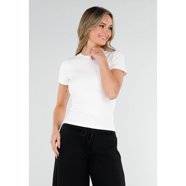 Weißes Sport-T-Shirt mit kurzen Ärmeln und Stretch