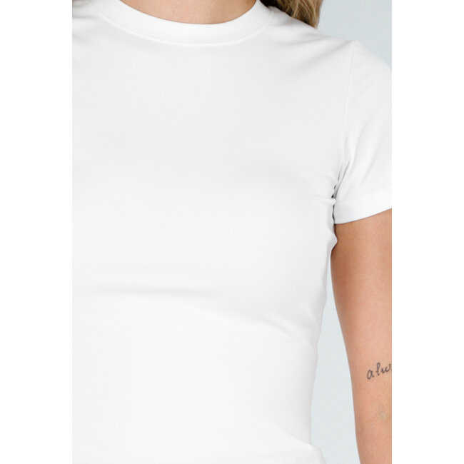 Weißes Sport-T-Shirt mit kurzen Ärmeln und Stretch