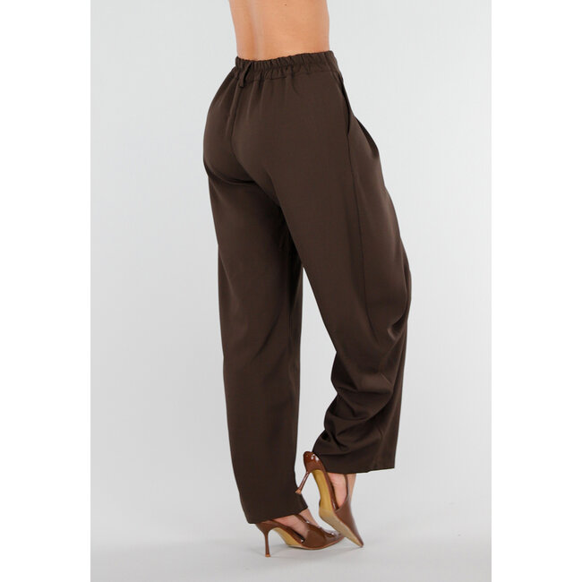 Braune Barrel-Hose mit Falten und Stretchbund