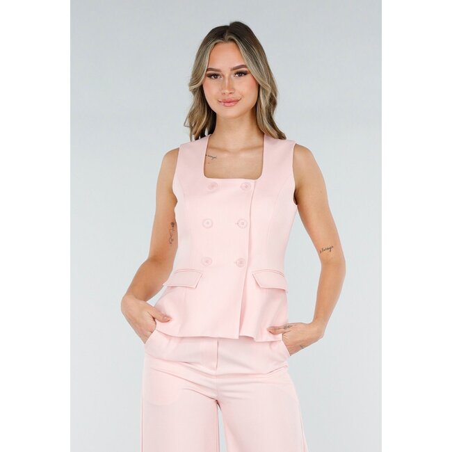 Powder Pink Sleeveless Blazer Top