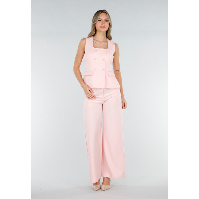 Powder Pink Sleeveless Blazer Top