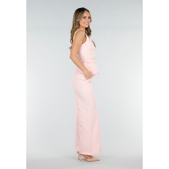 Powder Pink Sleeveless Blazer Top