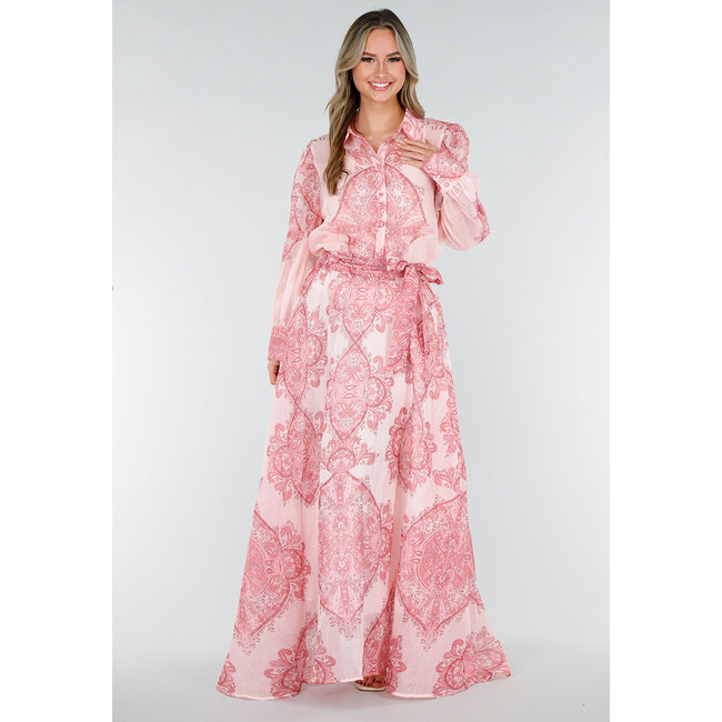 Rosa Maxirock mit Paisley-Print und Schleifengürtel