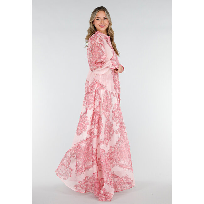 Rosa Maxirock mit Paisley-Print und Schleifengürtel