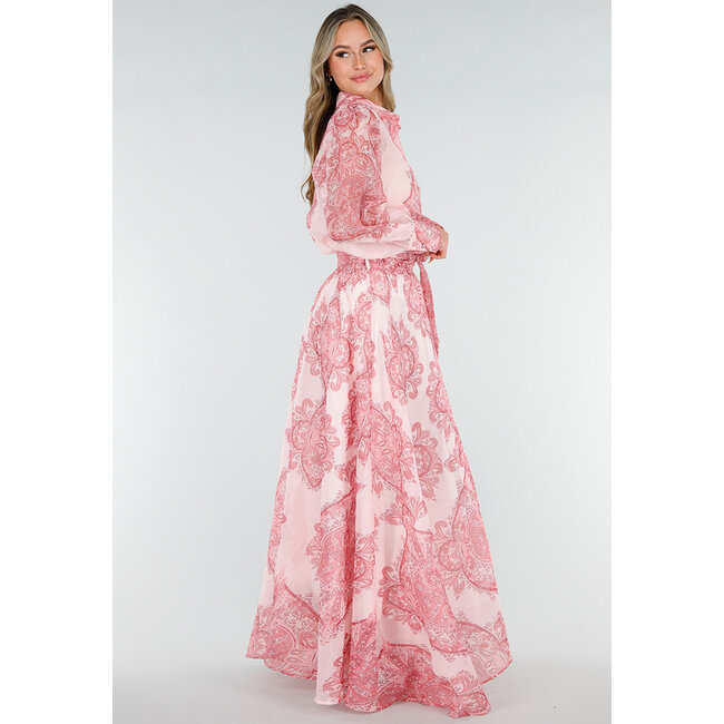 Rosa Maxirock mit Paisley-Print und Schleifengürtel