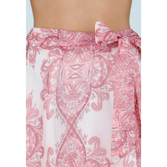 Rosa Maxirock mit Paisley-Print und Schleifengürtel