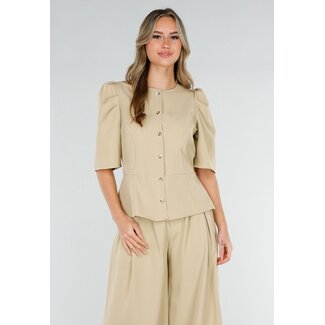Beige Top mit Puffärmeln und Knöpfen