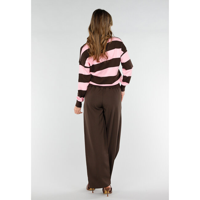 Pink and Brown Striped Polo Sweater