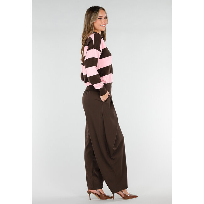 Pink and Brown Striped Polo Sweater