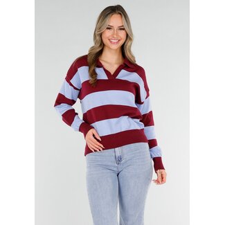 Bordeauxblau gestreifter Polo-Pullover