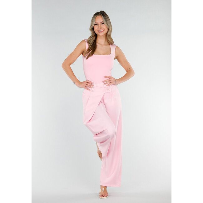 Rosa Body mit quadratischem Ausschnitt und Stretch