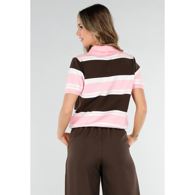 Gestreiftes Polo-Oberteil in Rosa und Braun